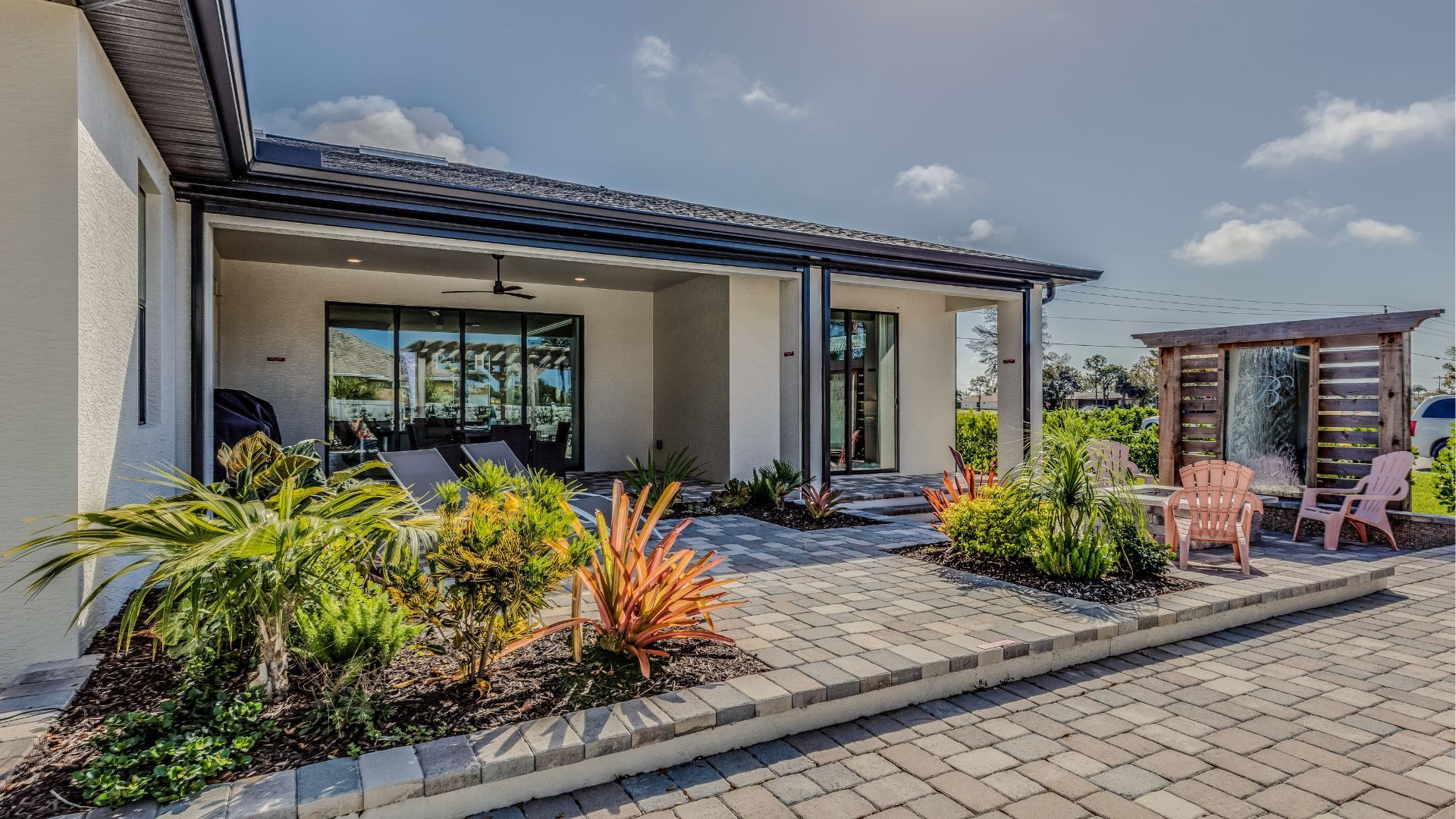 Freshly sealed concrete pavers on a Jacksonville patio showing the deepened wet-look color a solvent-based paver sealer produces