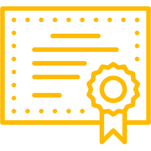 Yellow certificate with a ribbon seal.