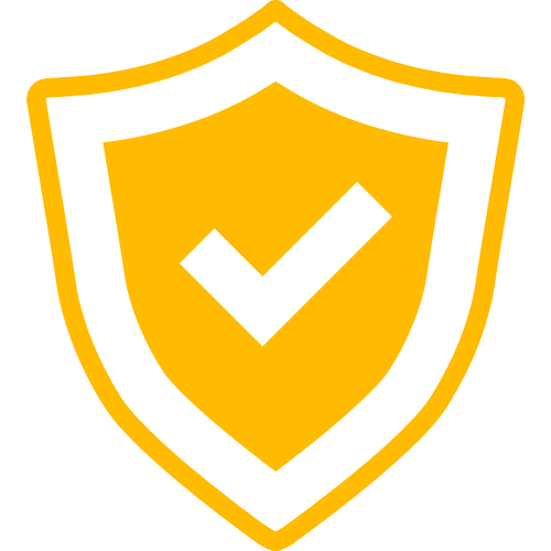 Yellow shield with white checkmark, indicating security or verification.