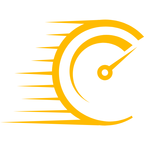 Yellow speedometer with motion lines, indicating high speed.