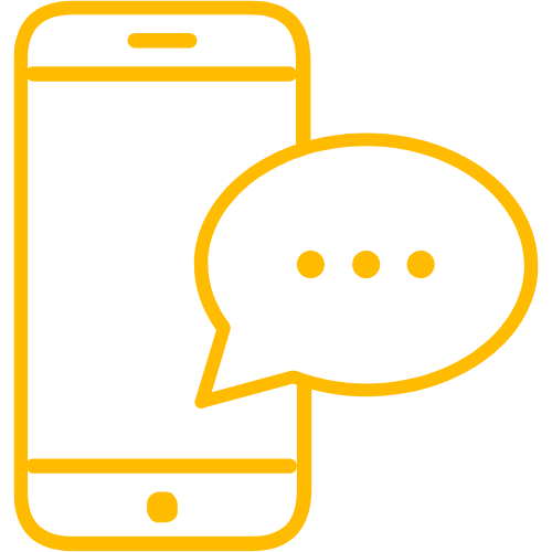 Yellow smartphone with speech bubble, indicating text messaging.